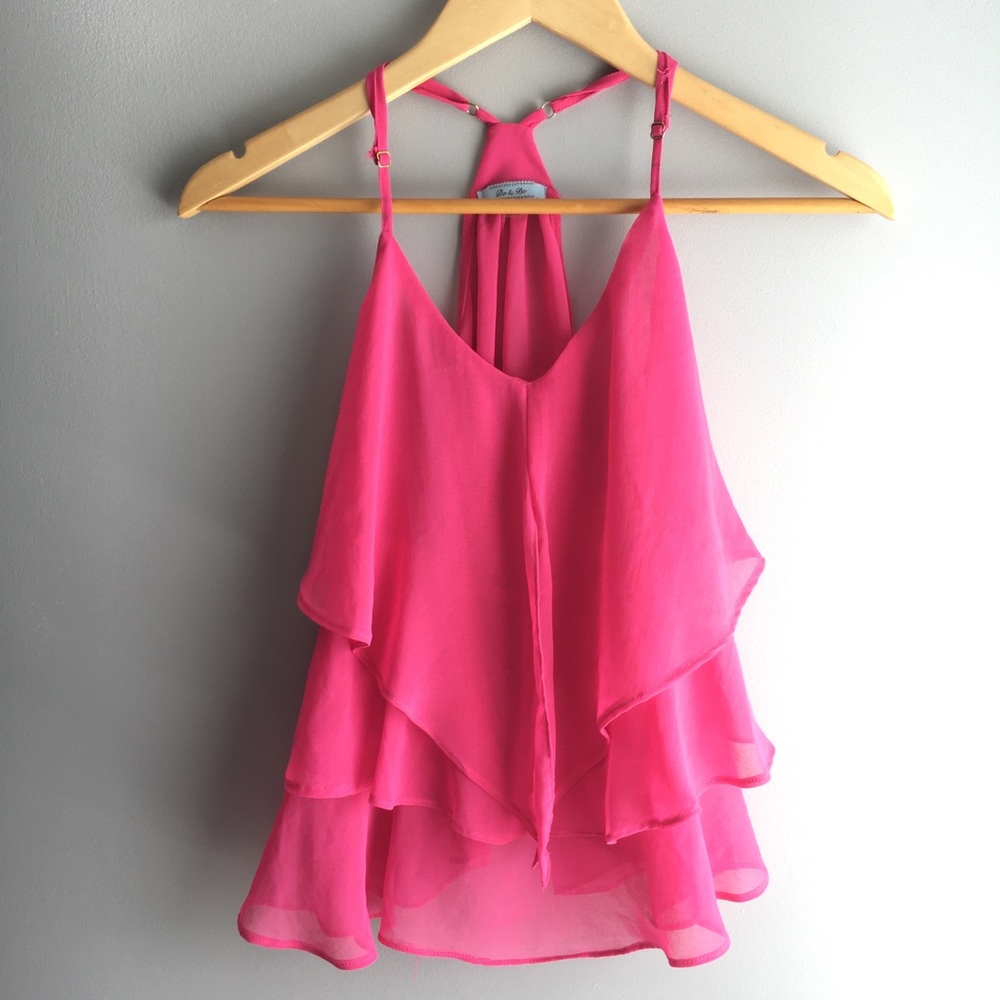Pink ruffle racerback camisole top S